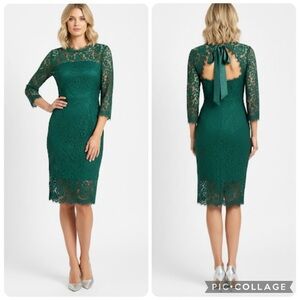J. Crew Jade Green Lace Open Back Midi Dress 0